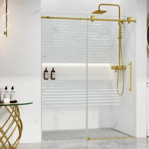 Glass Shower Door (60" W x 75" H), Frameless Sliding Shower Door with Waterroof Strip, Bathroom Door with Clear SGCC Tempered Glass(8mm), Gold