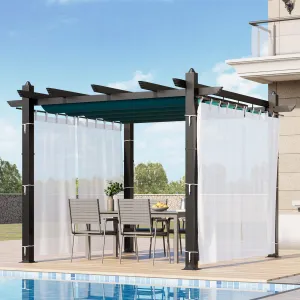 10x10 Ft Retractable Outdoor Pergola with Canopy and Side Mesh, Upgraded Gray Aluminum Pergola, Modern Pavilion for Backyard, Patio, Porch, Grape Trellis, Blue+White