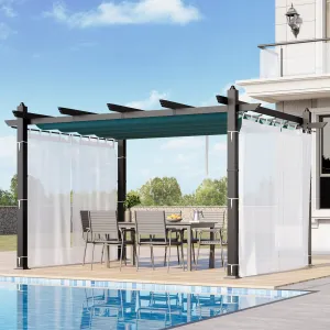 10x13ft Retractable Outdoor Pergola with Canopy & Side Mesh Upgraded Gray Aluminum Pavilion for Backyard, Patio & Porch, Blue+White