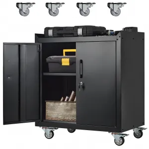 Garage Storage Cabinet with Wheels, 2 Door Tool Cabinet with Adjustable Shelves, Metal Lockable Tool Cabinet, Rolling Tool Chest for Home, 34" H x 30.3" L x 18" W, Assembly Required