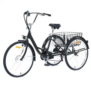 Adult Tricycle, 7 Speed Tricycle for Adults, 26 inch 3 Wheel Bikes for Adults with Baskets, Adult Tricycles for Women Seniors Men, Three Wheel Bike for Adults, 330 lb Black