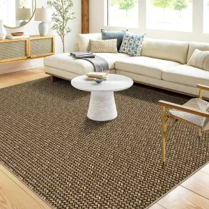 Large Washable Rug 8x10 Rug Netural Braided Print Rug Low Pile Rug Modern Rug Stain-Resisitant Carpet Non-Slip Accent Rug for Living Room Bedroom Dining Room Nursery Dorm Office,Brown