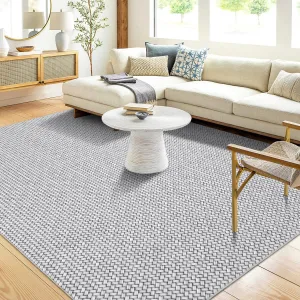 Large Washable Rug 8x10 Rug Netural Braided Print Rug Low Pile Rug Modern Rug Stain-Resisitant Carpet Non-Slip Accent Rug for Living Room Bedroom Dining Room Nursery Dorm Office,Grey
