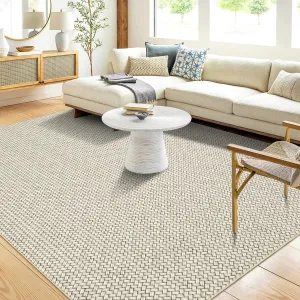 Large Washable Rug 8x10 Rug Netural Braided Print Rug Low Pile Rug Modern Rug Stain-Resisitant Carpet Non-Slip Accent Rug for Living Room Bedroom Dining Room Nursery Dorm Office,Beige