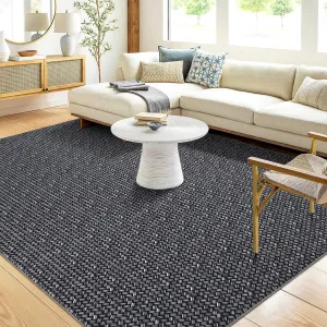 Washable Area Rug 9x12 Large Rug Modern Solid Rug Neutral Rug Non Slip Low Pile Living Room Rug Contemporary Braided Print Throw Carpet for Bedroom Dining Room Nursery Home Office,Black