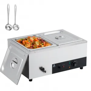 Commercial Food Warmer 2 Pan, 2x12QT Bain Marie Buffet Server and Warmer, Stainelss Steel Electric Steam Table with Lids & Ladles for Buffet Catering Parties Restaurants, Silver