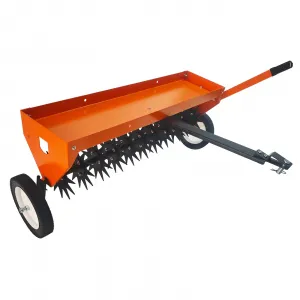 40" Tow-Behind Spike Lawn Aerator for Tractor, Heavy-Duty Steel Tines, Reinforced Weight Tray, Pneumatic Wheels, Orange