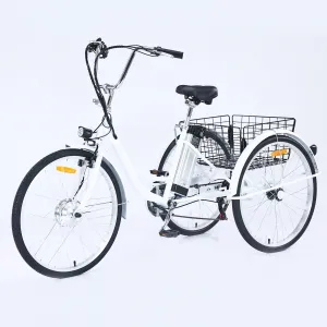 Adult Tricycle 7-Speed 26-Inch 3-Wheel Bike with Basket 250W Motor 36V Battery LED Headlight for Women Seniors Men