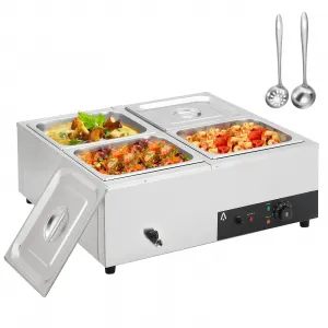 Commercial Food Warmer 4 Pan, 4x12QT Bain Marie Buffet Server and Warmer, Stainelss Steel Electric Steam Table with Lids & Ladles for Buffet Catering Parties Restaurants, Silver