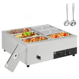 Commercial Food Warmer 6 Pan, 6x8QT Bain Marie Buffet Server and Warmer, Stainelss Steel Electric Steam Table with Lids & Ladles for Buffet Catering Parties Restaurants, Silver