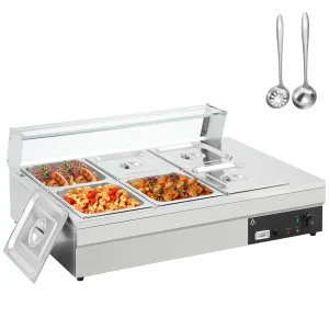 NSF Certified Commercial Buffet Food Warmer 1500W - Triple 12QT Stainless Steel Pans, Auto Safety Shutoff & Tempered Glass (86-185°F Adjustable)