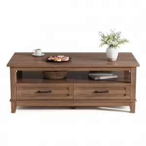 Coffee Table with Drawers, Farmhouse Center Table with Storage, 47.2" Living Room Table with Open Display Shelf