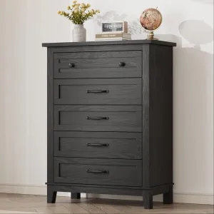 5 Dresser for Bedroom, 41.3 in Tall Vertical Drawer Dresser with Large Storage, Freestanding Wooden Closet Chest for Bedroom, Living Room, Black