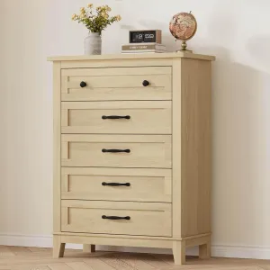 5 Dresser for Bedroom, 41.3 in Tall Vertical Drawer Dresser with Large Storage, Freestanding Wooden Closet Chest for Bedroom, Living Room, Natural Oak