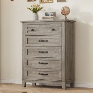 5 Dresser for Bedroom, 41.3 in Tall Vertical Drawer Dresser with Large Storage, Freestanding Wooden Closet Chest for Bedroom, Living Room, Ash Gray