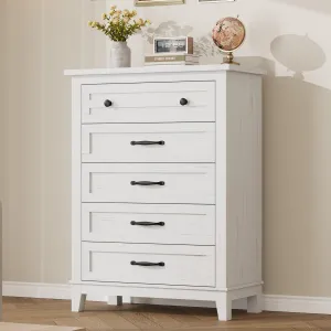 5 Dresser for Bedroom, 41.3 in Tall Vertical Drawer Dresser with Large Storage, Freestanding Wooden Closet Chest for Bedroom, Living Room, White