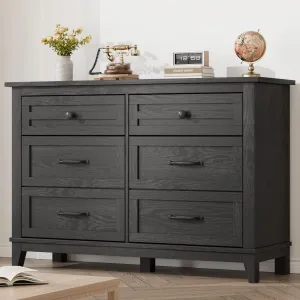 Wide 6 Drawer Dresser for Bedroom, 47" Farmhouse Wooden Chestwith Storage Freestanding, Wooden Closet Storage Chest for Living Room, Bedroom, Entryway, Black