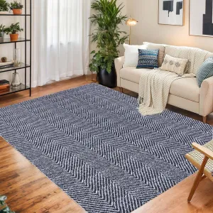 9x12 Large Living Room Rug for Bedroom Contemporary Non-Slip Non-Shedding Area Rugs Washable Mid-Century Minimalist Low-Pile Indoor Floor Carpet for Dining Room Nursery, Blue