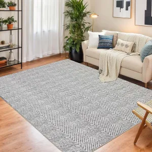 9x12 Large Living Room Rug for Bedroom Contemporary Non-Slip Non-Shedding Area Rugs Washable Mid-Century Minimalist Low-Pile Indoor Floor Carpet for Dining Room Nursery, Gray