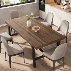 78.7" Industrial Wood Dining Table with Sturdy Metal Frame and Adjustable Legs for 6-8 People, Brown
