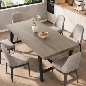 78.7" Industrial Wood Dining Table with Sturdy Metal Frame and Adjustable Legs for 6-8 People, Grey