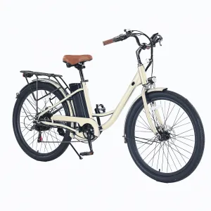 E-Bike for Adults City 26" Electric Bicycle Women, 350W Brushless Motor, 36V/10Ah Removable Battery, Max Speed 20 Miles/Hour, Use LCD Display, Beige