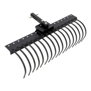 49 Inch Landscape Rake Fits 2" Receiver for Tractor/ATV/UTV, Heavy Duty Rock Rake 17 Tines, Pine Straw Rake for Removal of Rock, Grass Clumps and Debris, Black