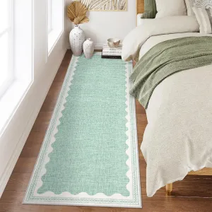 Modern Green 2x6 Scalloped Rug Runners for Hallways, Solid Green Runner Rug Non Slip Scalloped Bath Runner, Washable Rugs for Bedroom Girls, Rugs for Kitchen Floor Soft Dorm Nursery Carpet for Bedside