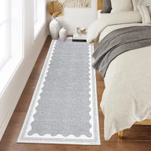 Modern Grey 2x6 Scalloped Rug Runners for Hallways, Solid Runner Rugs Non Slip Scalloped Bath Runner, Washable Rug for Bedroom Girls, Mat for Kitchen Floor Soft Dorm Nursery Carpet for Bedside