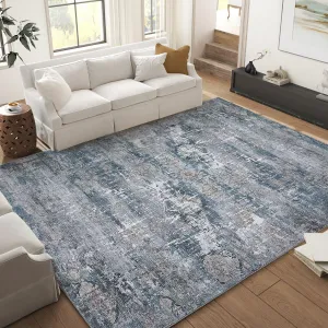 8x10 Rugs for Living Room Washable, Soft Vintage Distressed Neutral Area Rugs for Bedroom Retro Abstract Indoor Floor Carpet, Low Pile Non-Slip Large Farmhouse Rugs for Dining Room