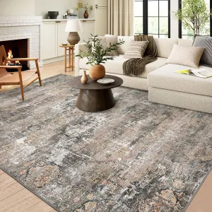 Washable Area Rugs for Living Room, 10x13 Soft Vintage Large Bedroom Rug Foldable Non-Slip Low Pile Farmhouse Area Rug Carpet for Dining Room Home (Taupe, 10'x13')