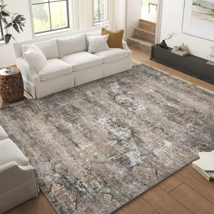 Neutral Area Rug 8x10 Living Room Rugs, Soft Vintage Distressed Washable Bedroom Rug Retro Abstract Foldable Indoor Floor Carpet, Low Pile Non-Slip Large Farmhouse Rugs for Dining Room