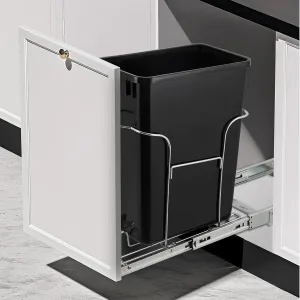 Pull Out Trash Can Under Cabinet, Stainless Steel Slide Out Garbage Can Shelf Under Sink, Adjustable Slide Out Shelf for Waste Can Under Kitchen Sink for 30L Trash Can, Trash Can Not Included
