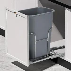 Pull Out Trash Can Under Cabinet, Stainless Steel Slide Out Garbage Can Shelf Under Sink, Adjustable Slide Out Shelf for Waste Can Under Kitchen Sink for 35L Trash Can, Trash Can Not Included