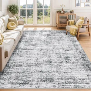 Persian Grey 4x6 Washable Area Rugs for Living Room, Soft Vintage Distressed Bedroom Rug Foldable Thin Indoor Floor Carpet, Retro Non-Slip Neutral Throw Rugs for Bedroom Dining Room