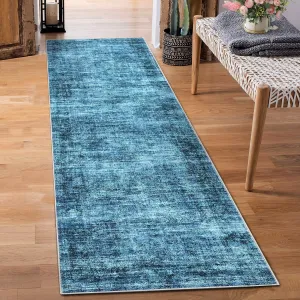 Persian Blue 2x6 Hallway Runner Rugs, Vintage Distressed Washable Kitchen Runner Rug, Retro Abstract Low Pile Non-Slip Rug Runners for Hallways Carpet Runners for Bedroom Laundry Room