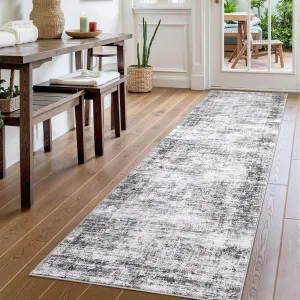 Persian Grey 2x8 Runner Rugs, Soft Vintage Distressed Washable Rug Runners for Hallways Non-Slip Kitchen Runner, Low Pile Neutral Carpet Runners for Bedroom Laundry Kitchen