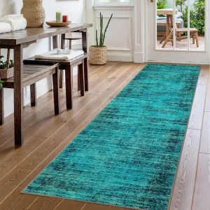 Persian Green Pine 2x6 Washable Runner Rugs, Vintage Distressed Non-Slip Kitchen Rug Runner, Retro Abstract Low Pile Rug Runners for Hallways Soft Carpet Runners for Bedroom Laundry Room