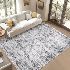 Persian Grey 10x13 Area Rugs for Living Room Washable, Soft Vintage Distressed Large Bedroom Rugs Retro Abstract Indoor Floor Carpet, Low Pile Non-Slip Farmhouse Neutral Rugs for Dining Room, Grey
