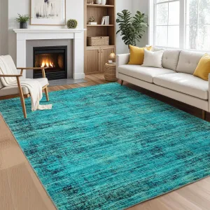 Persian Green Pine 9x12 Area Rug for Living Room Washable, Soft Vintage Distressed Large Bedroom Rugs Retro Abstract Indoor Floor Carpet, Low Pile Non-Slip Farmhouse Accent Rugs for Dining Room