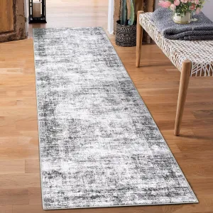 Persian Grey 2x6 Runner Rug, Soft Vintage Distressed Washable Rug Runners for Hallways Non-Slip Kitchen Runner, Low Pile Retro Abstract Neutral Carpet Runners for Bedroom Laundry Kitchen