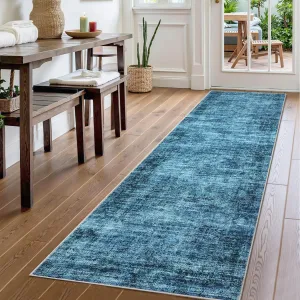 Persian Blue 2x8 Hallway Runner Rug, Soft Vintage Distressed Washable Kitchen Runner, Retro Low Pile Non-Slip Rug Runners for Hallways Carpet Runners for Bedroom Laundry Room