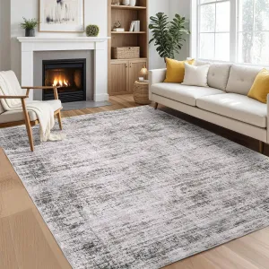 Persian Taupe 9x12 Living Room Rug Washable, Soft Vintage Distressed Large Bedroom Rugs Retro Abstract Indoor Floor Carpet, Low Pile Non-Slip Farmhouse Accent Neutral Rugs for Bedroom Dining Room