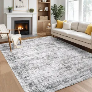 Persian Grey 6x9 Area Washable Rugs, Soft Vintage Distressed Large Area Rugs for Living Room Bedroom Dining Room, Retro Abstract Thin Indoor Floor Carpet Non-Slip Neutral Rugs
