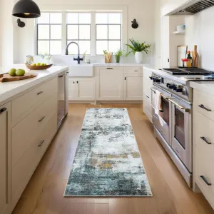 Abstract Green 2x6 Modern Washable Runner Rug – Stain-Resistant, Non-Slip, Non-Shedding Low-Pile Hallway or Kitchen Runner for Home Decor