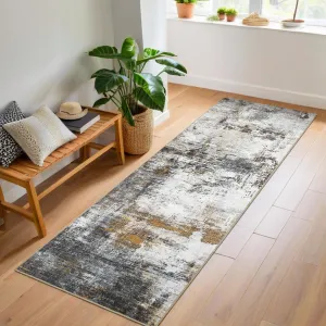 Runner Rug 2×6 Brown Non Slip Machine Washable Low Pile TPR Latex Backing Modern Abstract Hallway Kitchen Laundry Room