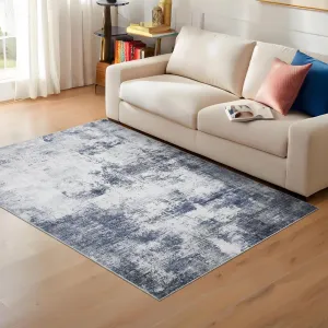 Abstract Blue 9x12 Modern Washable Large Area Rug – Stain-Resistant, Non-Slip Low-Pile Carpet for Living Room, Apartment, or Playroom