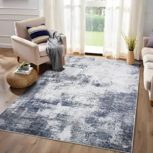 Abstract Blue 8x10 Modern Washable Area Rug – Soft, Stain-Resistant, Non-Slip, Non-Shedding Low-Pile Carpet for Living Room, Bedroom, or Office
