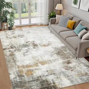 Modern Abstract Area Rug 10x13 Low Pile Non-Slip Polyester Foldable Machine Washable Living Room Bedroom