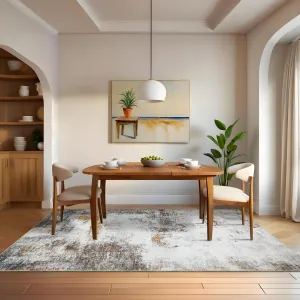 Abstract Brown 8x10 Modern Washable Area Rug – Soft, Stain-Resistant, Non-Slip, Non-Shedding Low-Pile Carpet for Living Room, Bedroom, or Office